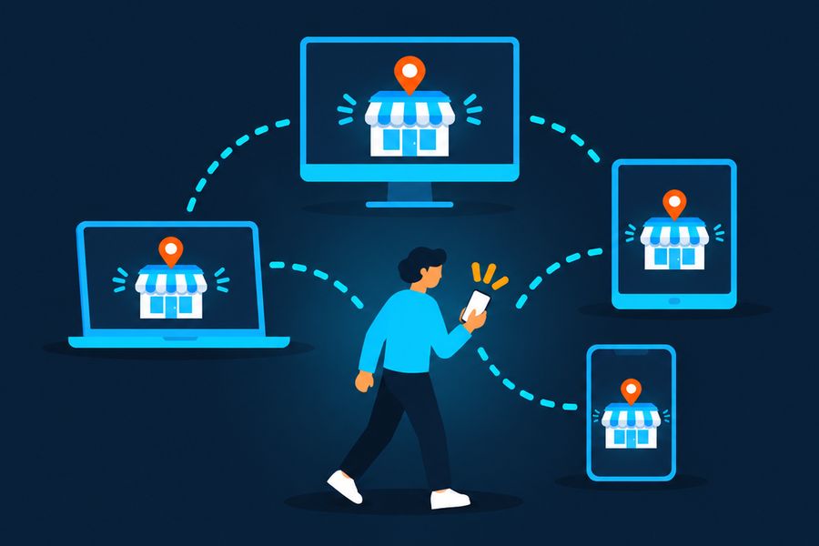 The same store ad following a person across laptop, TV, tablet and phone screens